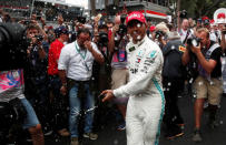 Formula One F1 - Monaco Grand Prix - Circuit de Monaco, Monte Carlo, Monaco - May 26, 2019 Mercedes' Lewis Hamilton celebrates winning the Monaco Grand Prix after the race REUTERS/Benoit Tessier