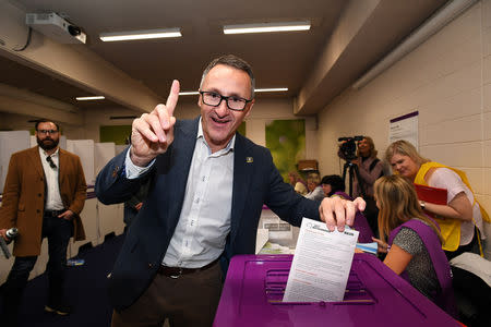 Australian Greens leader Richard Di Natale votes on Election Day in Melbourne, Australia May 18, 2019. AAP Image/James Ross/via REUTERS