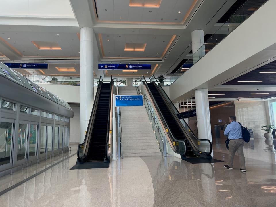 The elevator up to the Brightline train in Orlando.