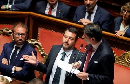 Italian Prime Minister Giuseppe Conte addresses the upper house of parliament over the ongoing government crisis, in Rome