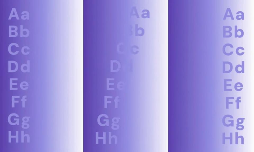 The image creates the illusion of different colored lettering, despite the characters remaining the same shade of lilac. YouTube