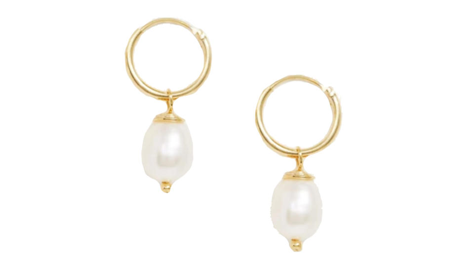 Sterling silver with gold plate hoop earrings with pearl charm 