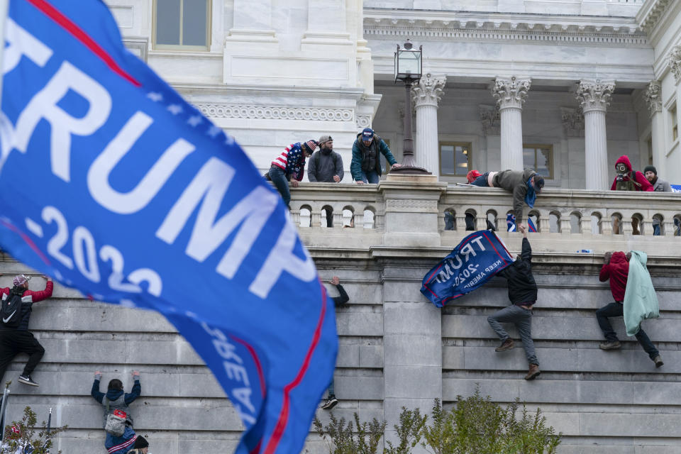 In this Jan. 6, 2021, photo, supporters loyal to then-President Donald Trump, try to break through a police barrier at the Capitol in Washington. Key figures in the Jan. 6 riot on U.S. Capitol spoke about their desire to overthrow the government, but to date, U.S prosecutors have charged no one with sedition. They could still add them. But prosecutors may be reluctant to bring them because of their legal complexity and the difficulty in securing convictions. (AP Photo/Jose Luis Magana)