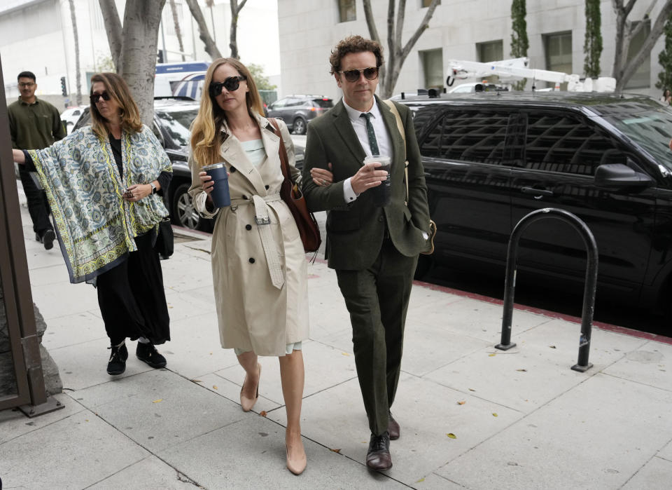 Danny Masterson and his wife Bijou Phillips arrive for closing arguments in his second trial, Tuesday, May 16, 2023, in Los Angeles. Masterson is charged with raping three women at his Los Angeles home between 2001 and 2003. (AP Photo/Chris Pizzello)