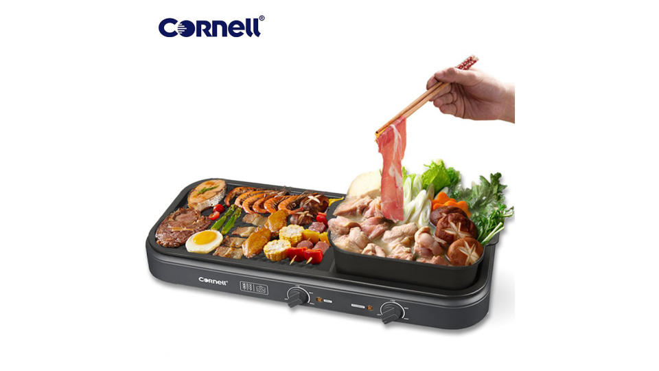 Cornell 2-in-1 Steamboat and BBQ Cooker, Detachable Non-Stick Grill Pan & Hot Pot. (Photo: Shopee SG)