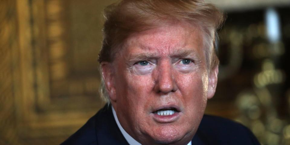 U.S. President Donald Trump speaks to the media after participating in a video teleconference with members of the U.S. military at Trump's Mar-a-Lago resort in Palm Beach, Florida, U.S., December 24, 2019. REUTERS/Leah Millis