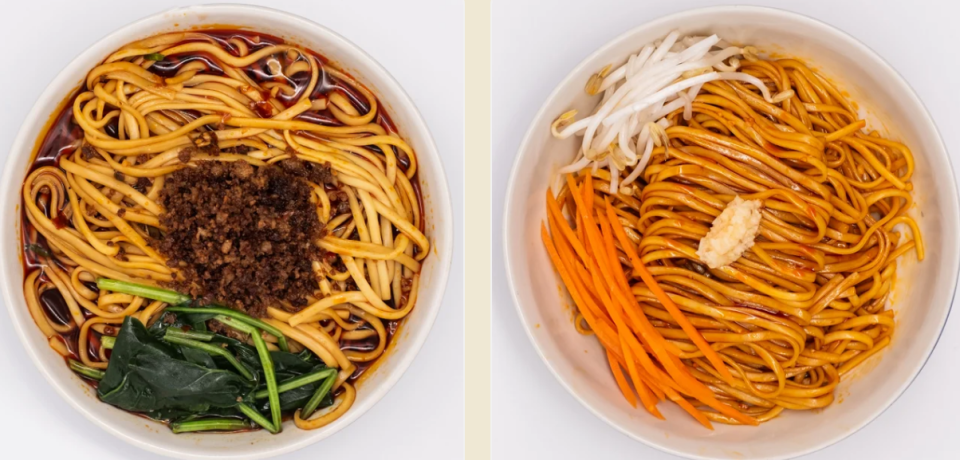 Dan Dan Noodles (L) and Let's Noodle Signature Bowl (R) at Let's Noodle.