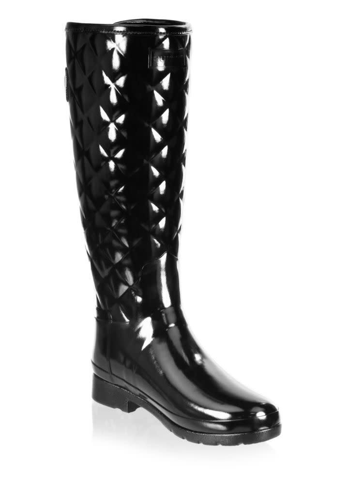 3) Hunter Refined Gloss Quilted Tall Rain Boots