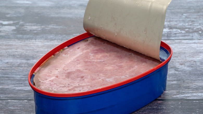 canned ham on a table