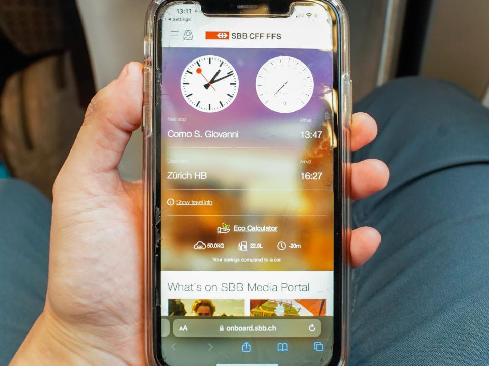 The author uses an app to access her first-class ticket.