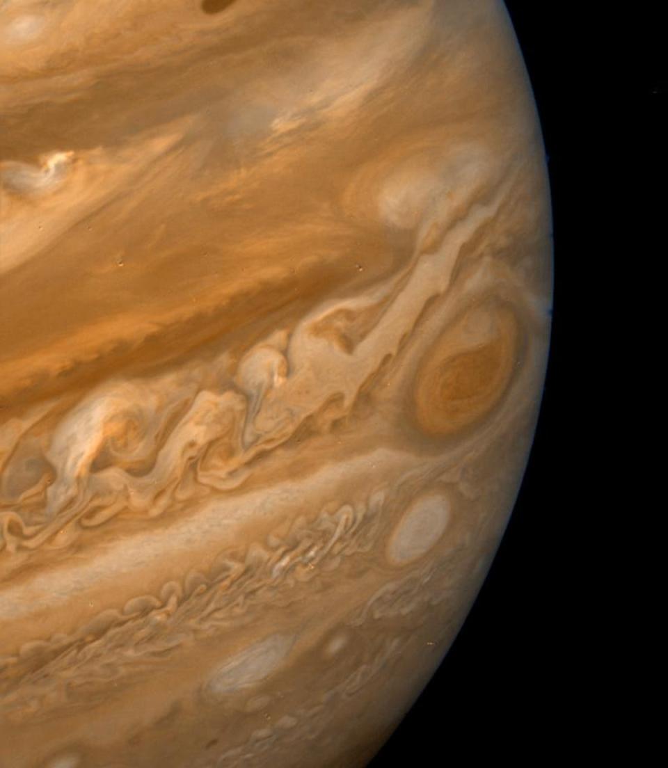 The planet Jupiter and its Great Red spot, a massive storm that has been raging for centuries in the atmosphere of the gas giant (Nasa)