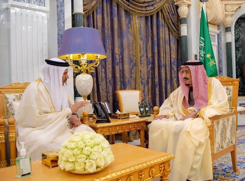 Saudi Arabia's King Salman bin Abdulaziz Al Saud meets with Secretary-General of the Gulf Cooperation Council (GCC) Abdullatif bin Rashid Al Zayani in Riyadh