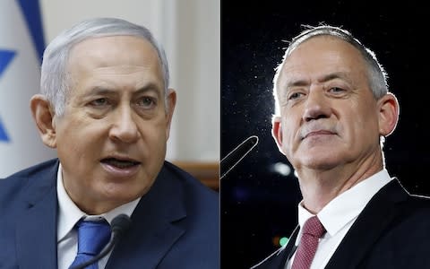 Mr Netanyahu (left) defeated Benny Gantz (right) - Credit: ABIR SULTAN/EPA-EFE/REX