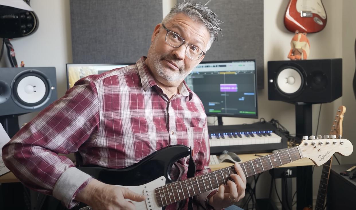  Tom Strahle plays a $99 Squier Stratocaster 