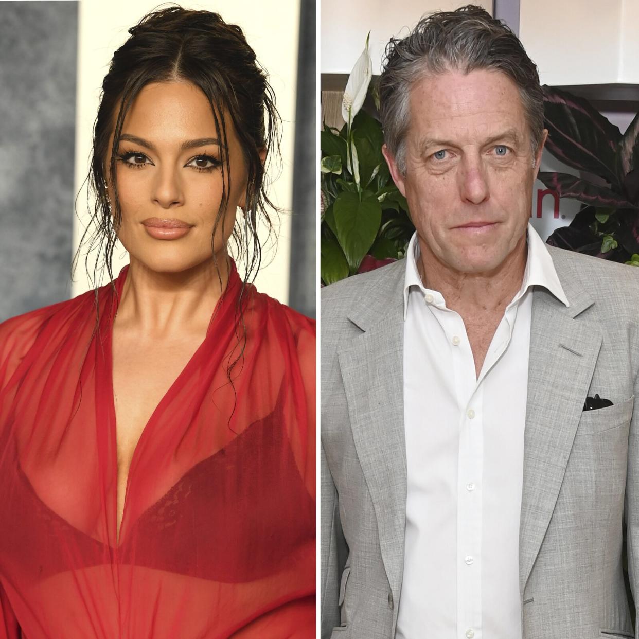 Steve Granitz/FilmMagic; David M. Benett/Dave Benett/Getty Images for evian       Ashley Graham y Hugh Grant 