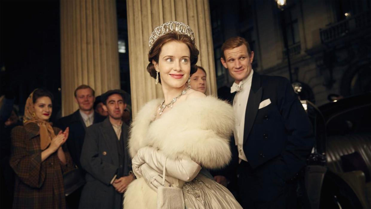 THE CROWN 2016> Netflix Streaming Services production with Claire Foy as Queen Elizabeth II and Matt Smith as the Duke of Edinburgh