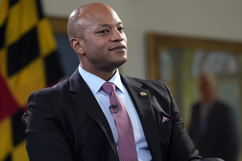 Maryland Gov. Wes Moore speaks during an interview with The Associated Press in Annapolis, Md., Thursday, March 16, 2023. (AP Photo/Susan Walsh)