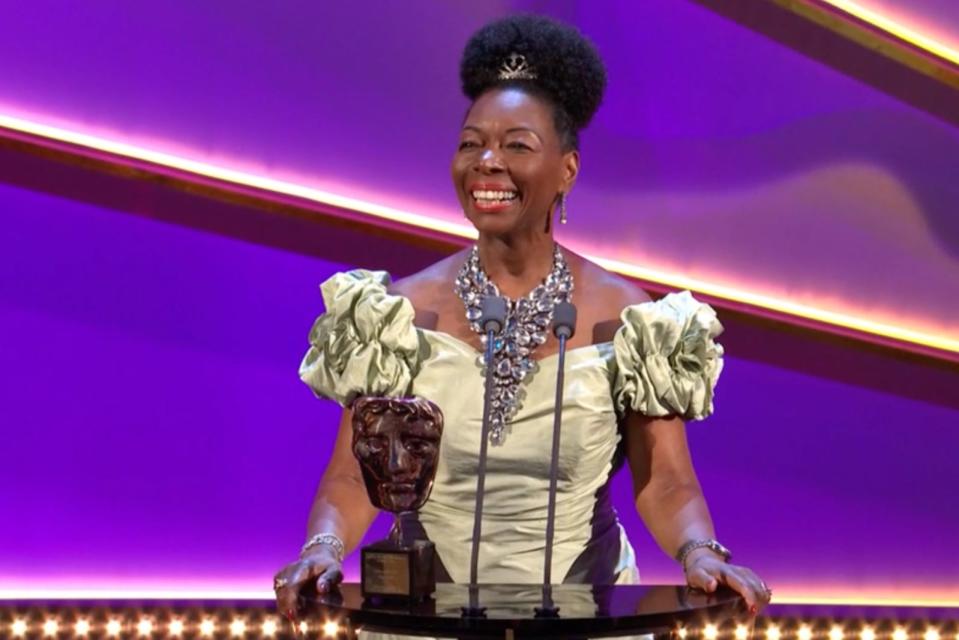 Baroness Floella Benjamin with her Bafta (BBC)