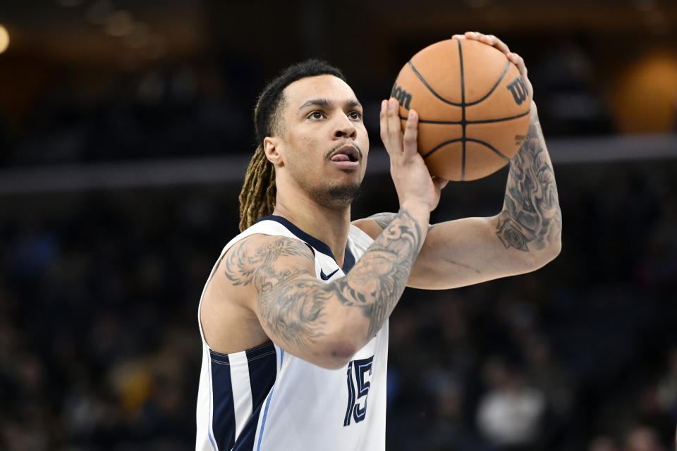 Memphis Grizzlies forward Brandon Clarke (15) plays in the first half of an NBA basketball game against the Indiana Pacers Sunday, Jan. 29, 2023, in Memphis, Tenn. (AP Photo/Brandon Dill)