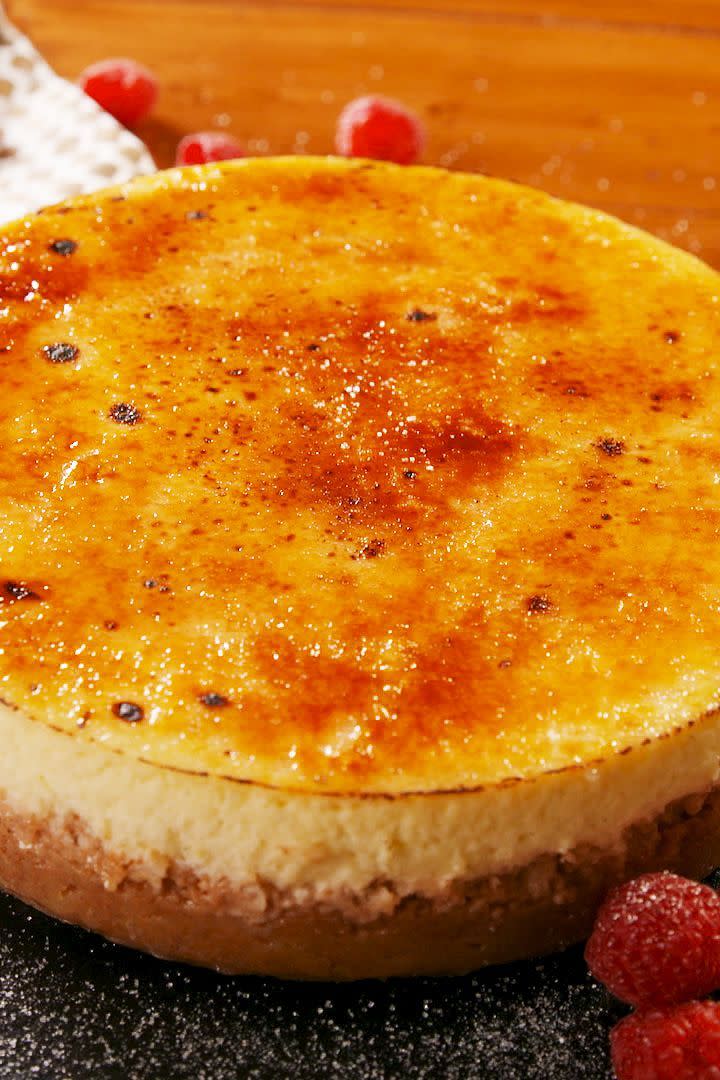 <p>To get that perfect caramelised sugar topping we highly recommend using a torch, it'll be SO worth it.</p><p>Get the <a href="https://www.delish.com/uk/cooking/recipes/a29685470/creme-brulee-cheesecake-recipe/" rel="nofollow noopener" target="_blank" data-ylk="slk:Creme Brûlée Cheesecake;elm:context_link;itc:0;sec:content-canvas" class="link ">Creme Brûlée Cheesecake</a> recipe.</p>