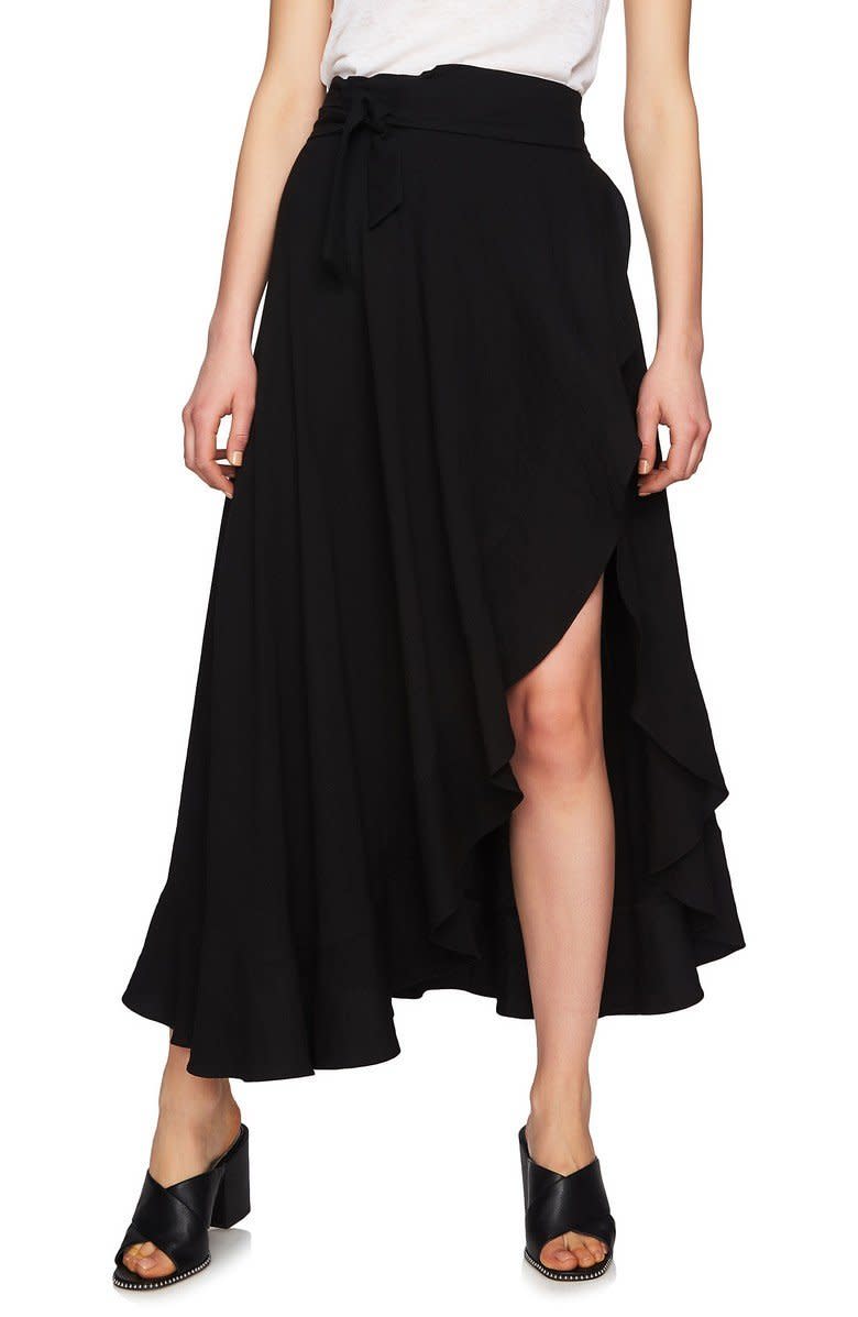 Get it at <a href="https://shop.nordstrom.com/s/1-state-ruffle-wrap-maxi-skirt/4946536?origin=keywordsearch-personalizedsort&amp;color=rich%20black" target="_blank">Nordstrom</a>, $99.