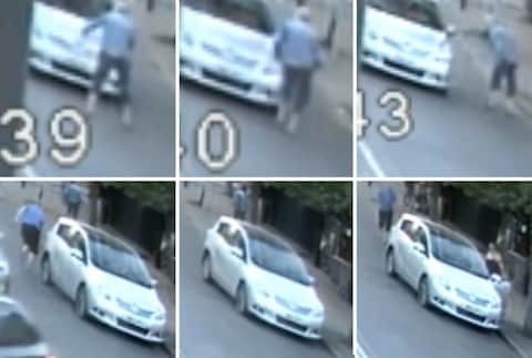 Grabs from video released by the Metropolitan Police of an assault on an 80-year-old pensioner who suffered multiple injuries, including a broken wrist, nose and cheekbone in what detectives have described as a "nonsensical" attack in a street in Penge, south-east London - Credit: Met Police