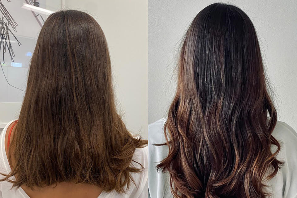 Before and after photos of damaged and strong hair