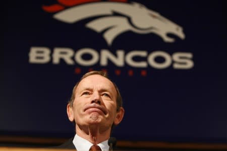 FILE PHOTO: Denver Broncos owner Pat Bowlen speaks about firing his head coach Mike Shanahan at Broncos headquarters in Denver