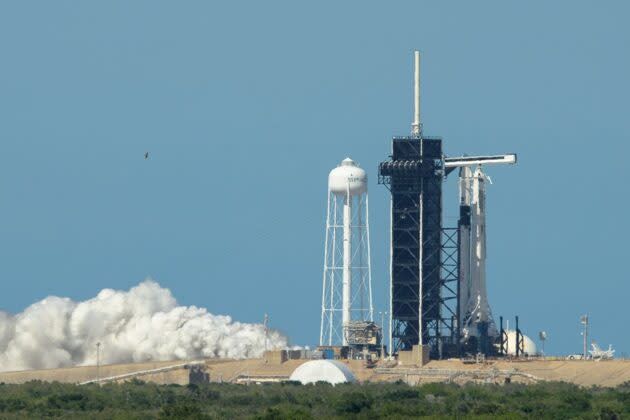 SpaceX conducts a static-fire test for its Falcon 9 rocket in advance of its Crew Dragon launch. (NASA Photo / Bill Ingalls)