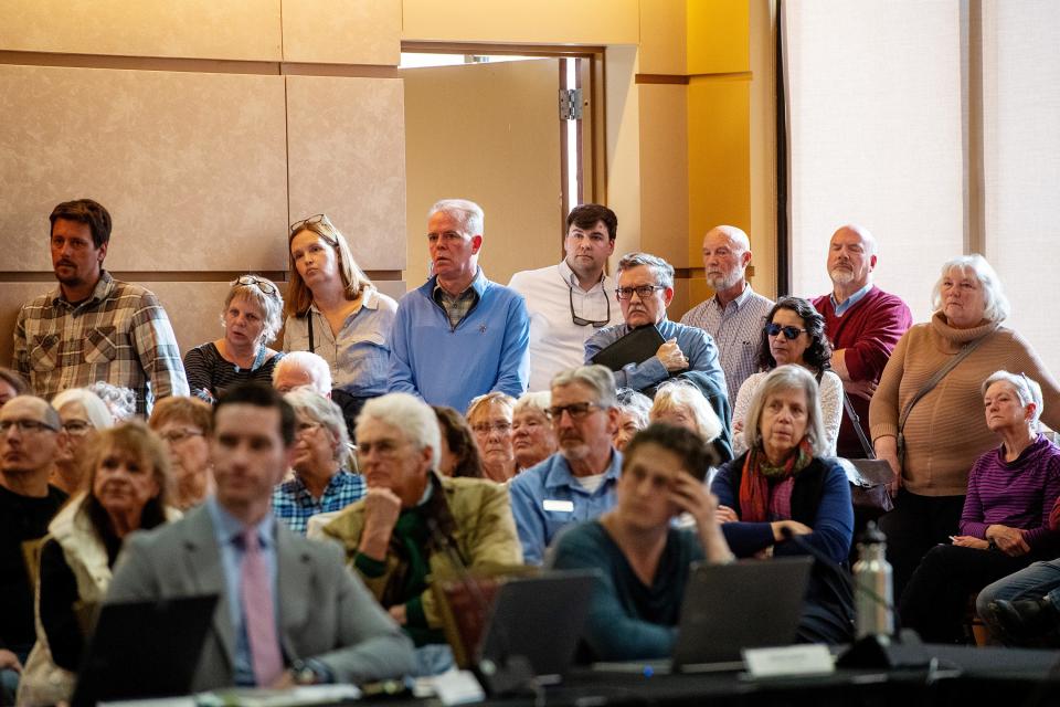 The banquet room at Harrah’s Cherokee Center Asheville was overflowing with attendees of the Planning and Zoning Commission meeting, March 20, 2024, in Asheville.