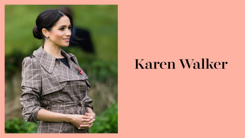 Meghan Markle wears a Karen Walker trench coat in New Zealand during the royal tour. (Photo: Getty Images)