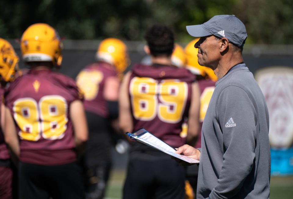 Head coach Herm Edwards during ASU spring football practice, March 15, 2022, at Kajikawa Practice fields, Tempe, Arizona.