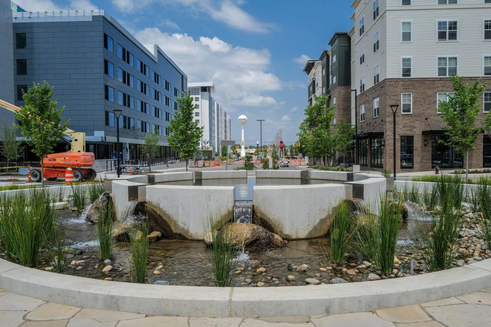 This is the outdoor space in front of Old Bag of Nails in the Red Cedar Development facing north into Frandor Saturday, July 22, 2023. The Lansing City Council is considering designating the Red Cedar Development complex an additional Social District.