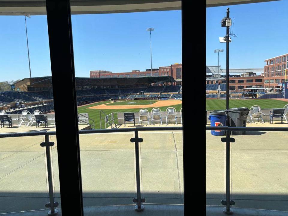 The view of Durham Bulls Athletic Park from the downtown offices of Avalara.