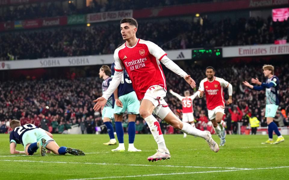 Arsenal's Kai Havertz celebrates scoring their side's second goal of the game during the Premier League match