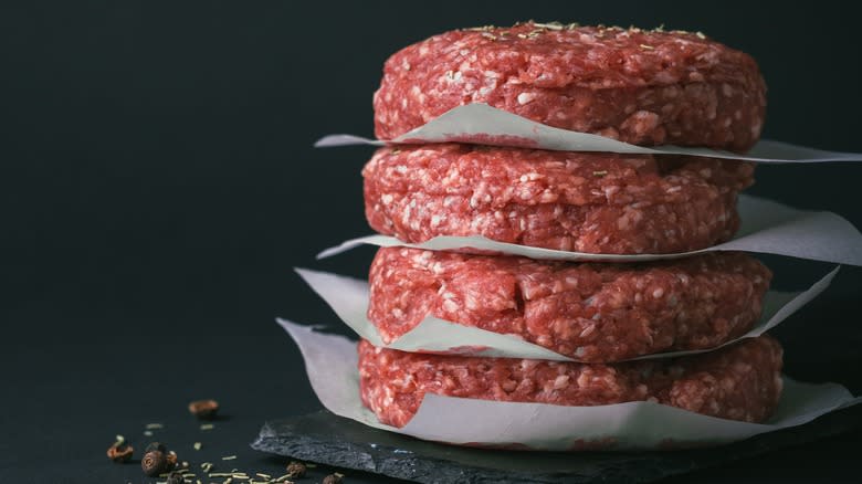 raw burger patties