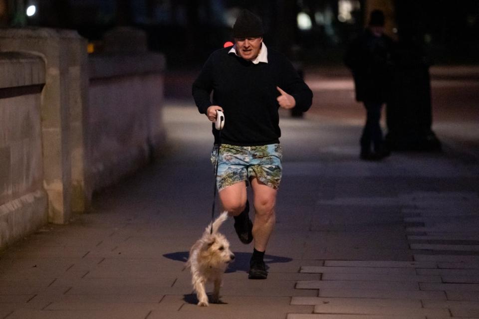 Prime Minister Boris Johnson jogging in central London (Aaron Chown/PA) (PA Wire)