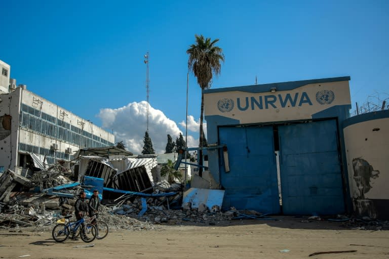 Le siège endommagé de l'UNRWA, le 15 février 2024 à Gaza (-)