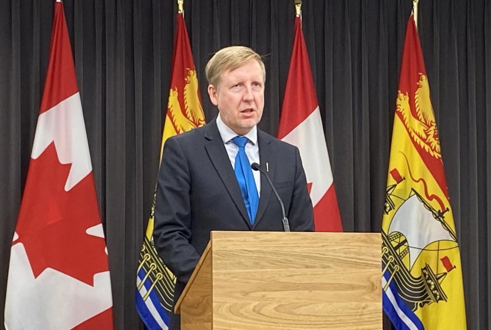 Dominic Cardy, New Brunswick’s education minister at the time, releases the province’s back to school plan in August 2021 amid the COVID-19 pandemic. He later resigned over tensions with Higgs. THE CANADIAN PRESS/Kevin Bissett