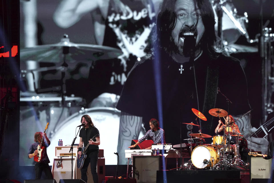 The Foo Fighters perform at "Vax Live: The Concert to Reunite the World" on Sunday, May 2, 2021, at SoFi Stadium in Inglewood, Calif. (Photo by Jordan Strauss/Invision/AP)