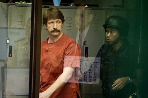 Alleged Russian arms dealer Viktor Bout arrives at a Criminal Court in Bangkok in 2010. A federal jury in New York Wednesday found Bout, a Russian alleged to have been one of the world's biggest black market arms dealers, guilty of all charges