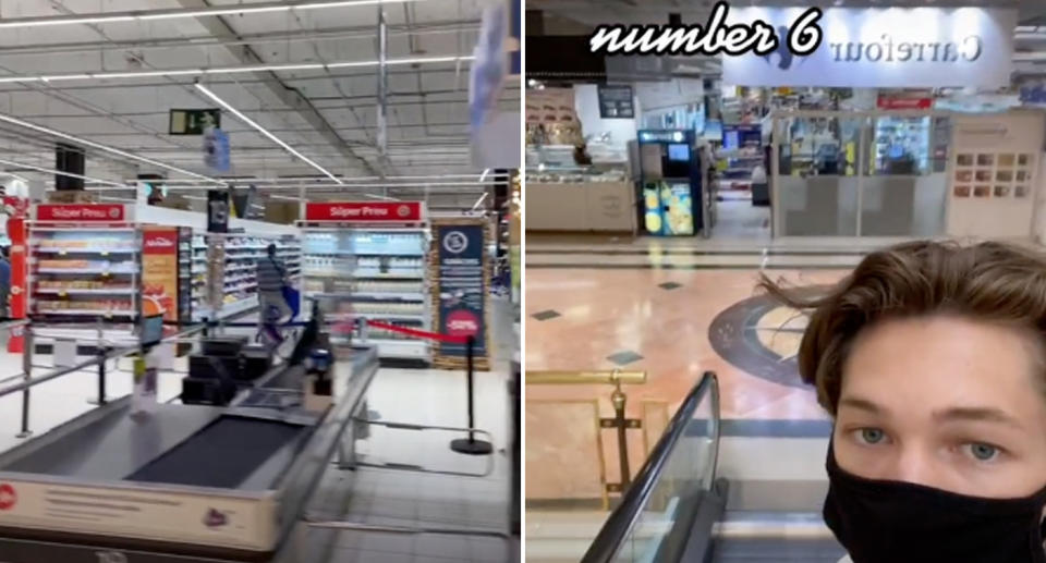 A US man was shocked to find a grocery store in a mall in Spain. Source: @damedamian/TikTok
