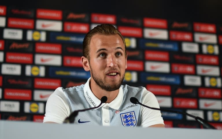 England forward Harry Kane addresses a press conference in Chantilly on June 24, 2016, during the Euro 2016 football tournament