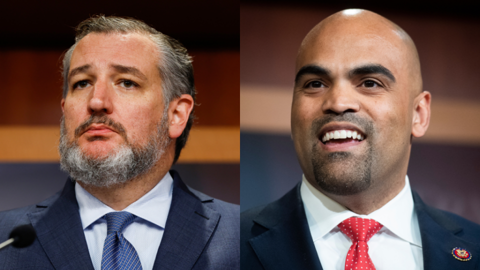 In Texas, U.S. Rep. Colin Allred (right) is favored to win the Democratic primary for the U.S. Senate. If successful, he would face Republican Sen. Ted Cruz (left), who is seeking reelection.