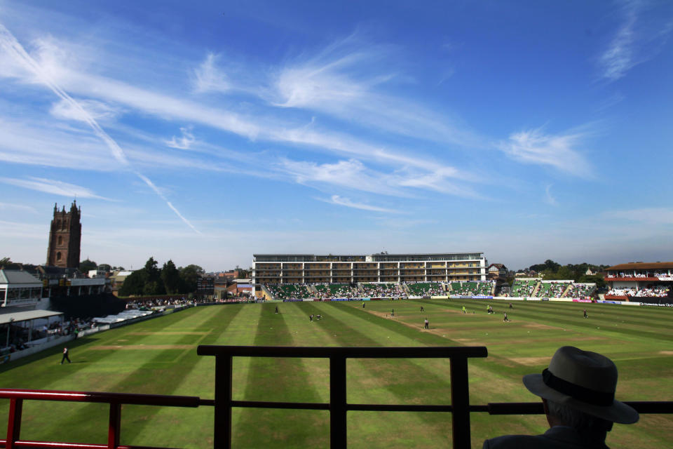 FILE- In this Thursday, Sept. 2, 2010 file photo show Pakistan batting during the one-day cricket match between Somerset County Cricket Club and Pakistan at the County Ground in Taunton, England. The 2019 Cricket World Cup is set to begin in England on May 31, with the Somerset ground being one of the venues.(AP Photo/Matt Dunham, File)