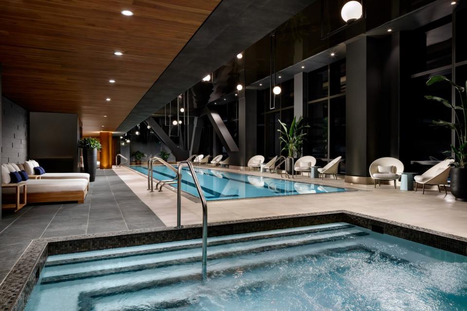 a swimming pool in a building