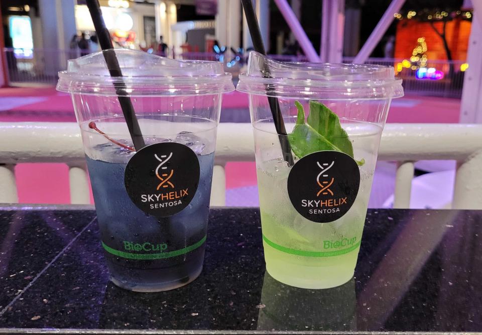 Cocktail drinks served at SkyHelix Sentosa, Singapore’s highest open-air panoramic ride. (Photo: Teng Yong Ping)