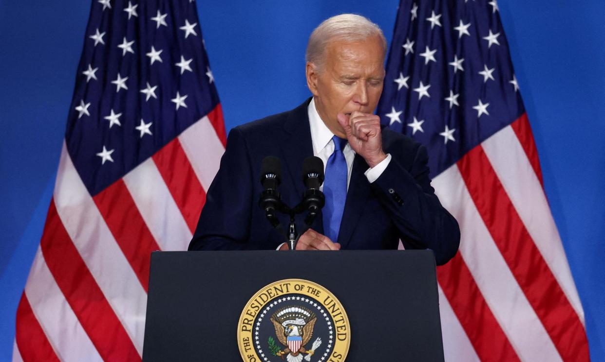 <span>Joe Biden at the Nato summit on Thursday.</span><span>Photograph: Yves Herman/Reuters</span>