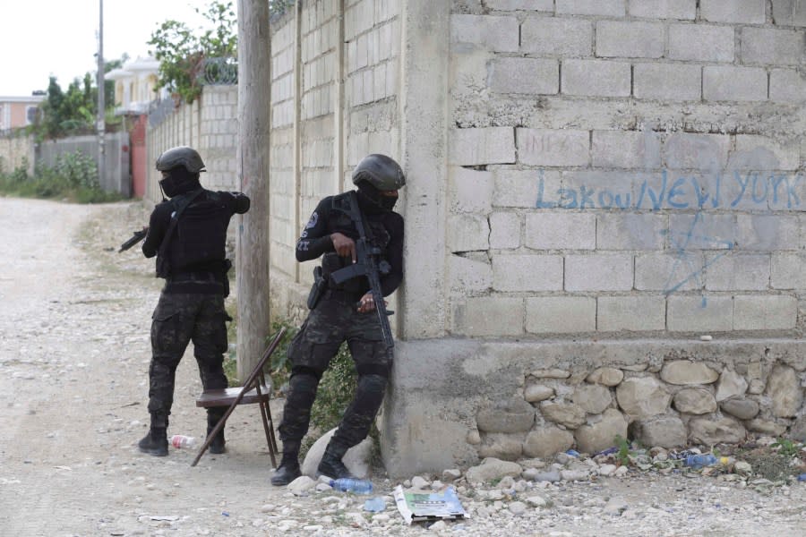 National Police patrol during an anti-gang operation in the Tabare neighborhood of Port-au-Prince, Haiti, Tuesday, July 25, 2023. (AP Photo/Odelyn Joseph)