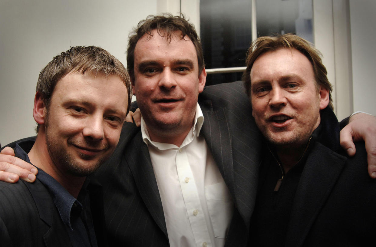 Life On Mars Actor John Simm (left), with writer Matthew Graham and Philip Glenister (right) at the special screening of the final episode of 'Life On Mars' at BAFTA in Piccadilly, west London.   (Photo by Joel Ryan - PA Images/PA Images via Getty Images)